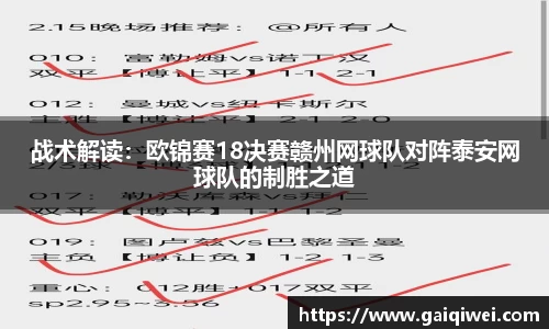 战术解读：欧锦赛18决赛赣州网球队对阵泰安网球队的制胜之道
